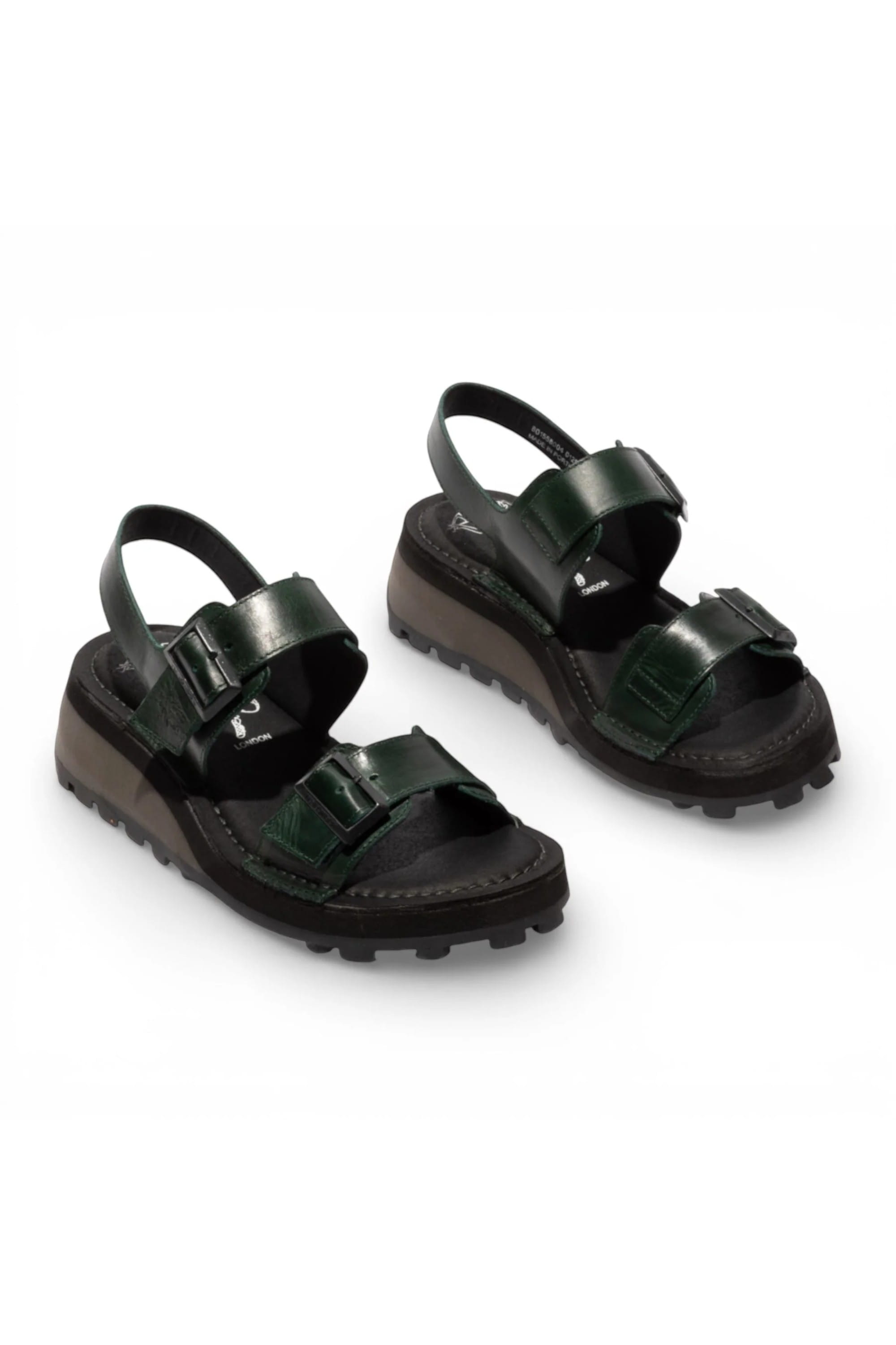 Green Womens Wedge Buckle Sandals-HEIF558FLY, Image 2 of 5