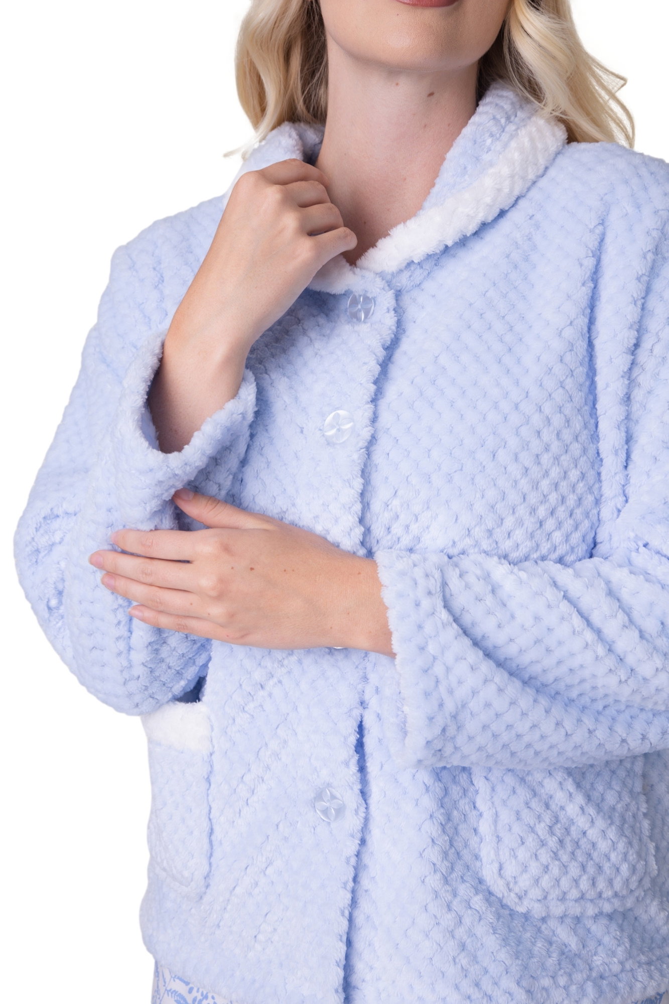 Blue Supersoft Button Front Bed Jacket, Image 5 of 5