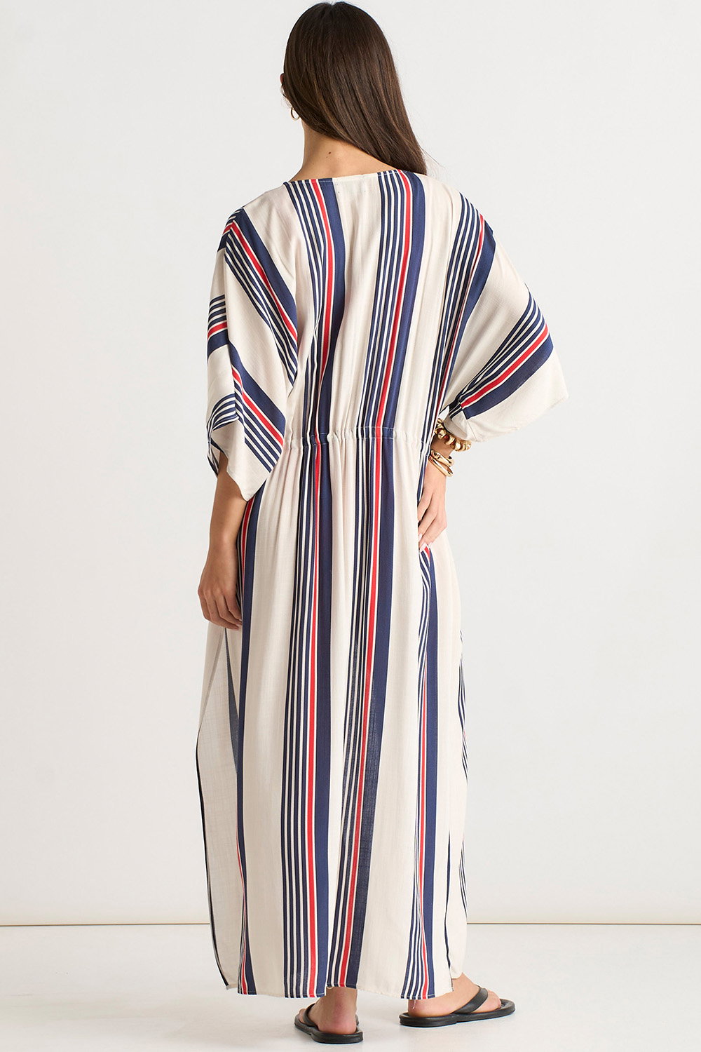 Multi Gini London Multi Stripe Tie Detail Kimono Beachwear, Image 2 of 4