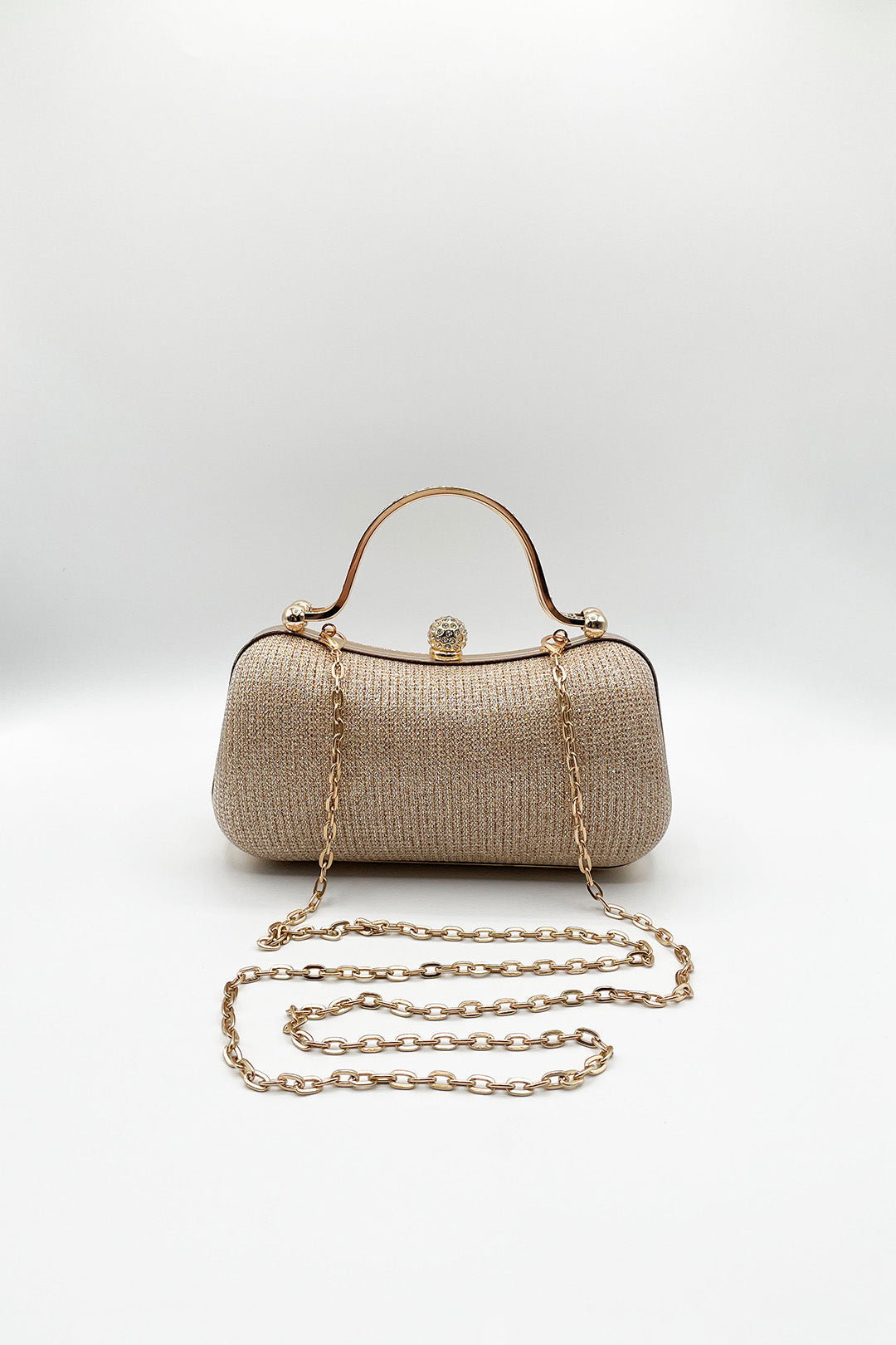 Gold Diamonte Handle Glitter Clutch Bag with Chain Strap, Image 5 of 5
