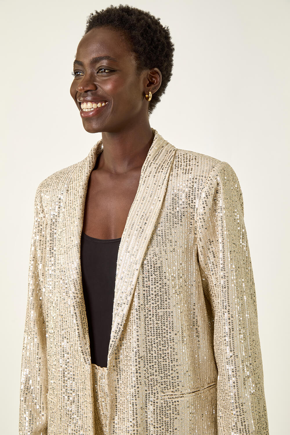 Champagne Relaxed Sequin Blazer, Image 7 of 6