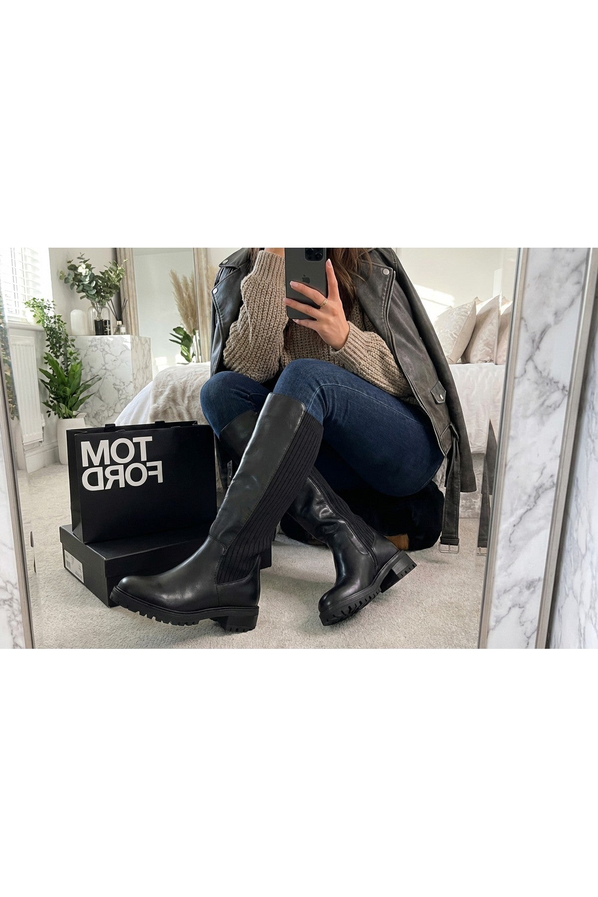 Black iKrush Black Aurelia Zip Up Knee High Boots, Image 7 of 8