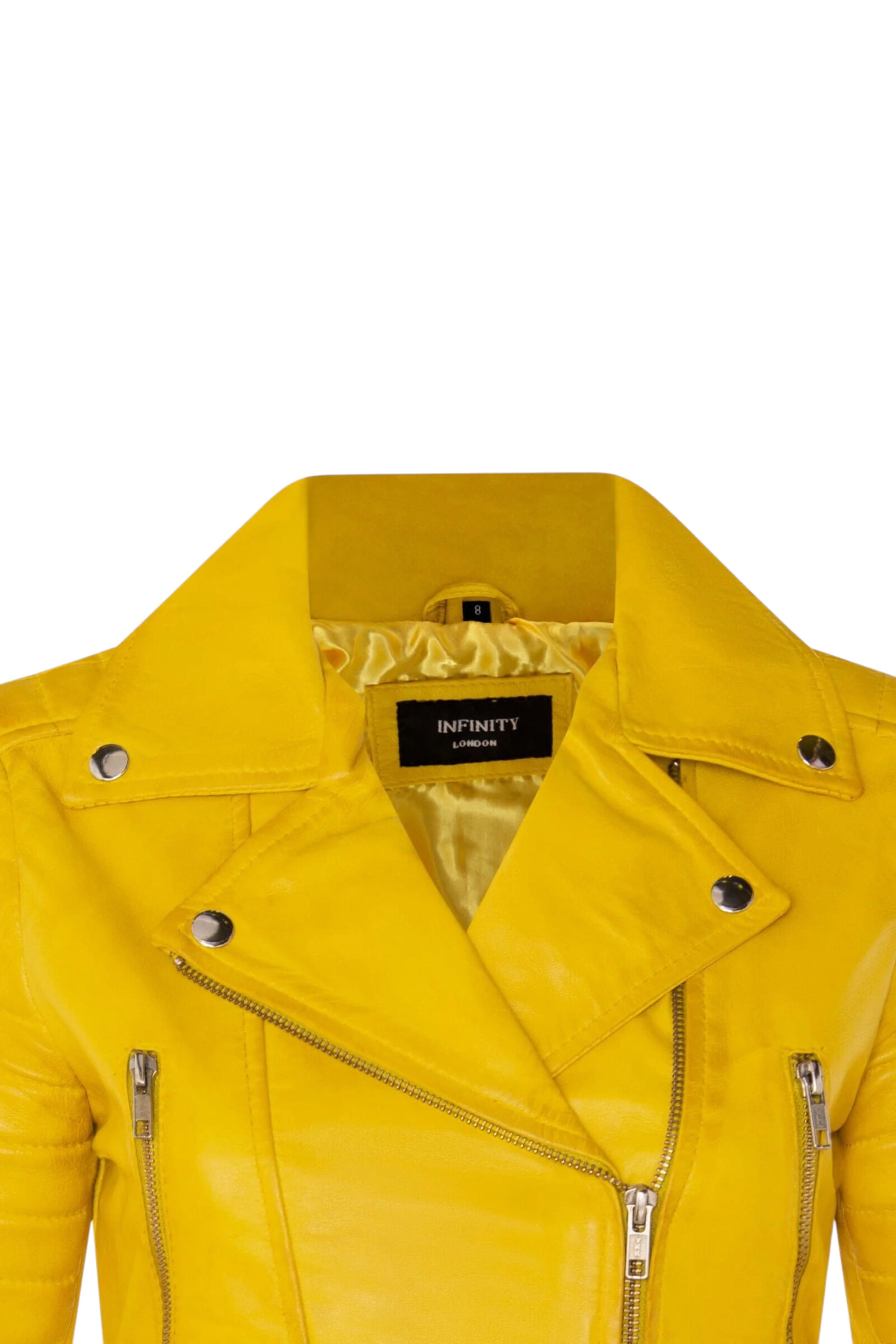 Yellow Infinity Leather Yellow Brando Cropped Leather Biker Jacket, Image 5 of 6