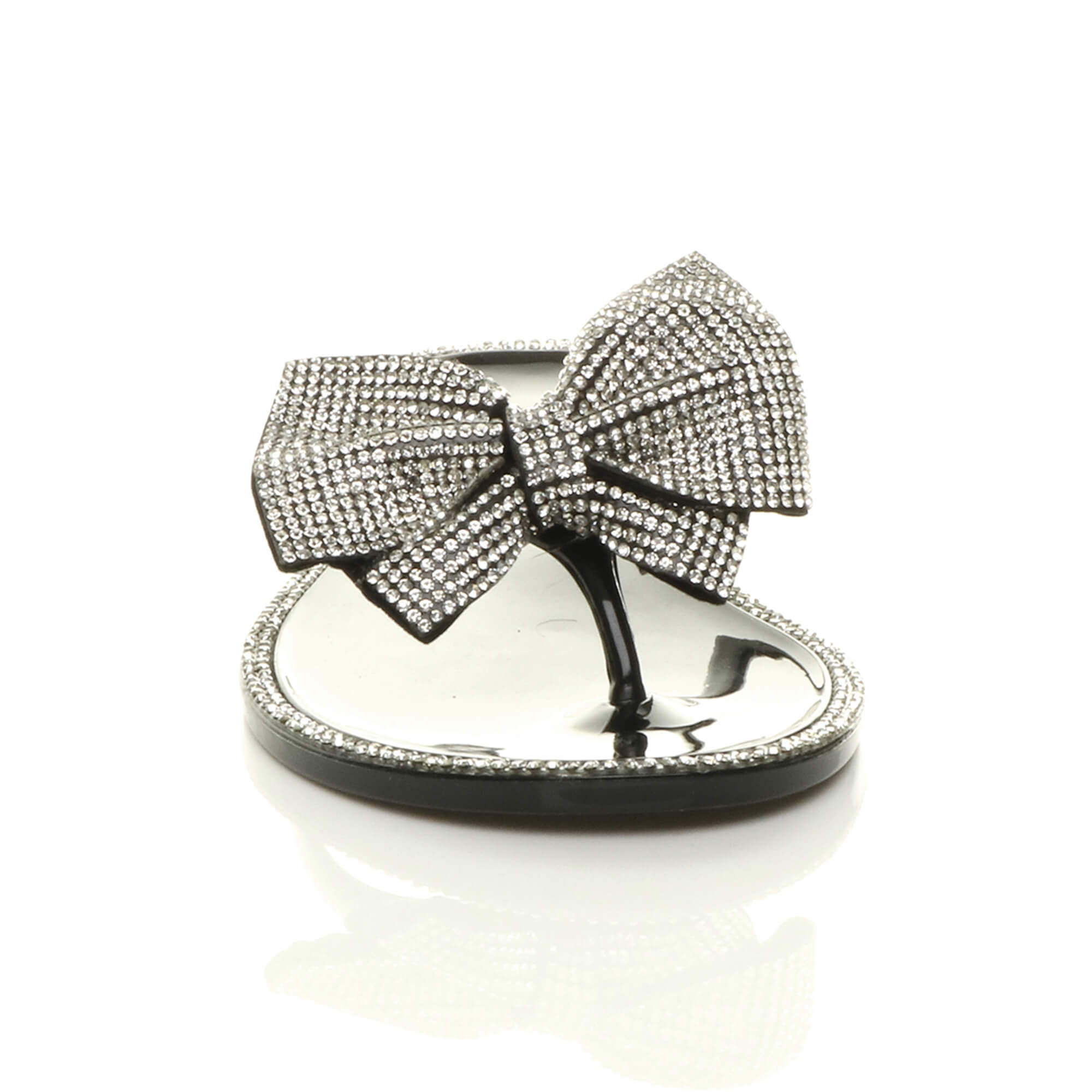 Black Diamante Bow Toe Post Jelly Sandals Flip Flops, Image 6 of 6