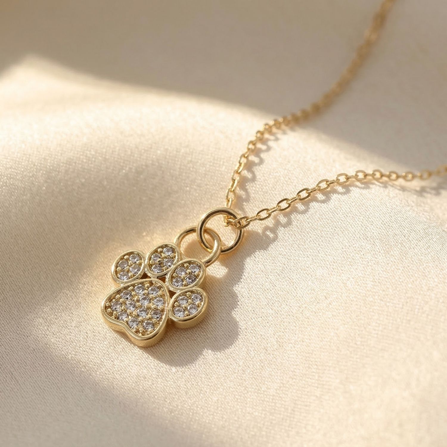 Gold Mini Dog Cat Paw Print Charm Gold Plated Necklace, Image 1 of 5