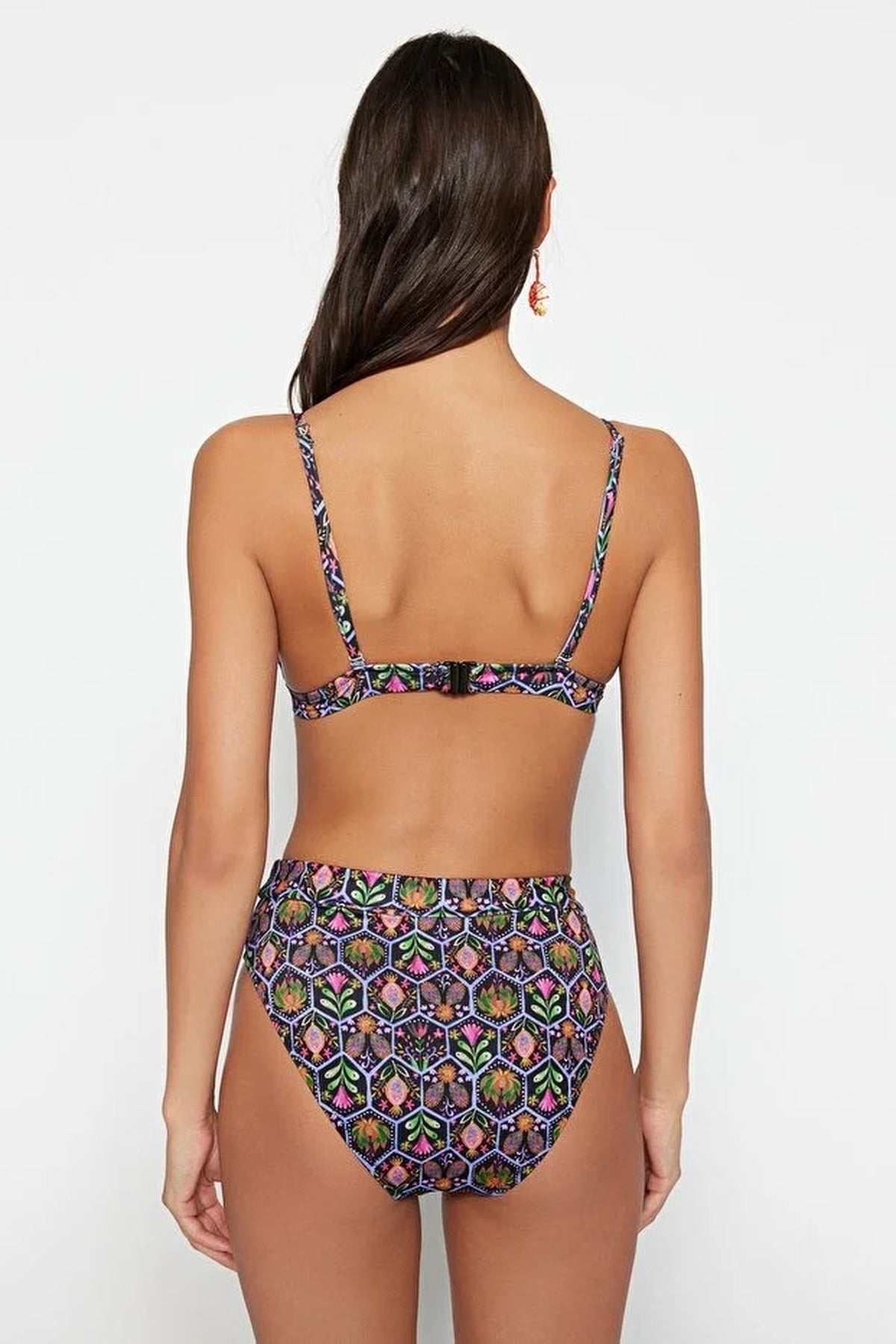Multi Triangle Bikini Set with Adjustable Straps and High Waist Bottom, Image 4 of 4