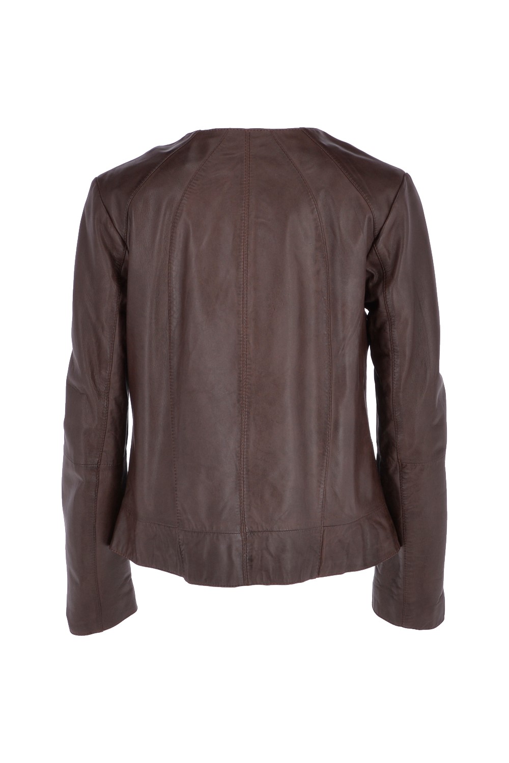 Brown 'Chambery' Collarless Real Leather Jacket, Image 4 of 5