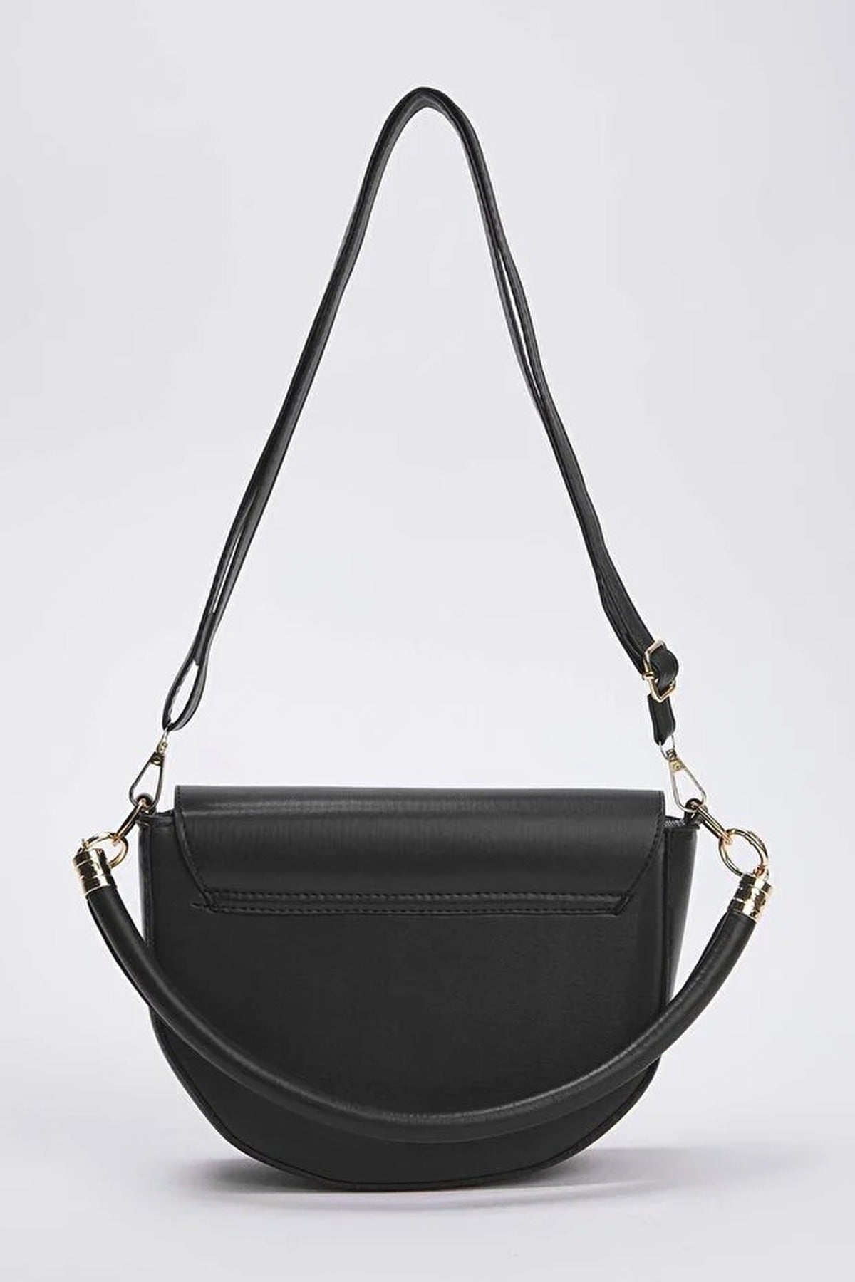 Black Metal Clasp Saddle Shoulder Bag, Image 4 of 4