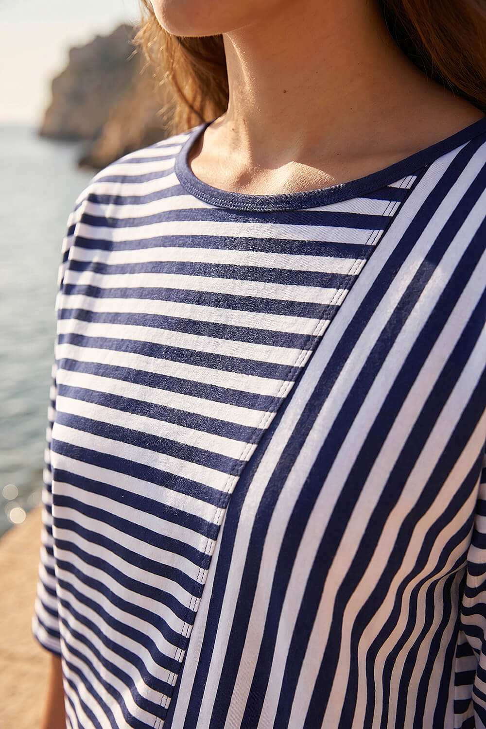 Navy Petite Asymmetric Stripe Top, Image 5 of 4