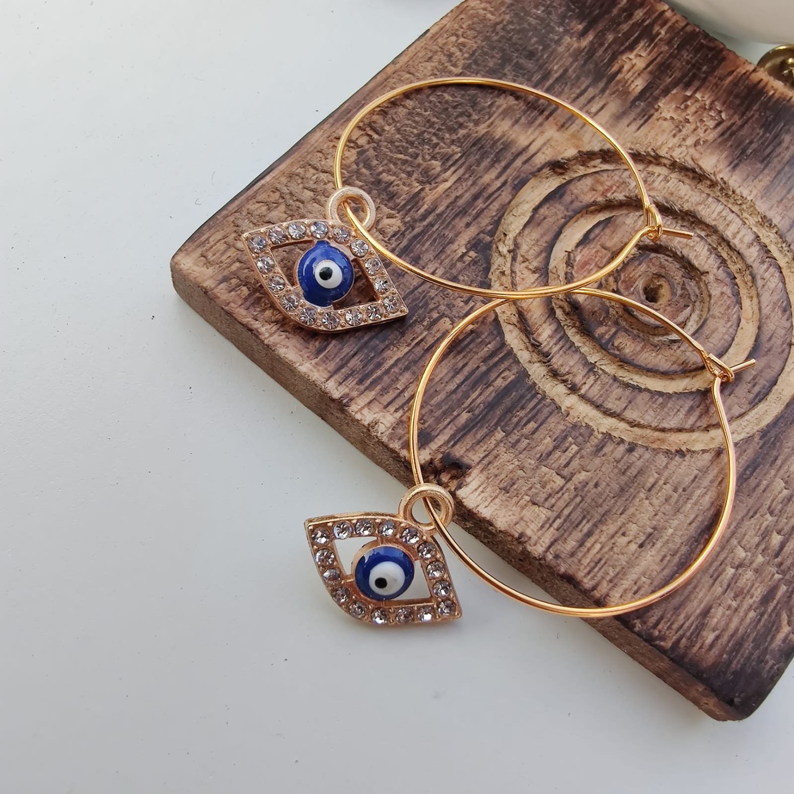 Gold Large Evil Eye Zircon Dangle Hoop Earrings, Image 5 of 7
