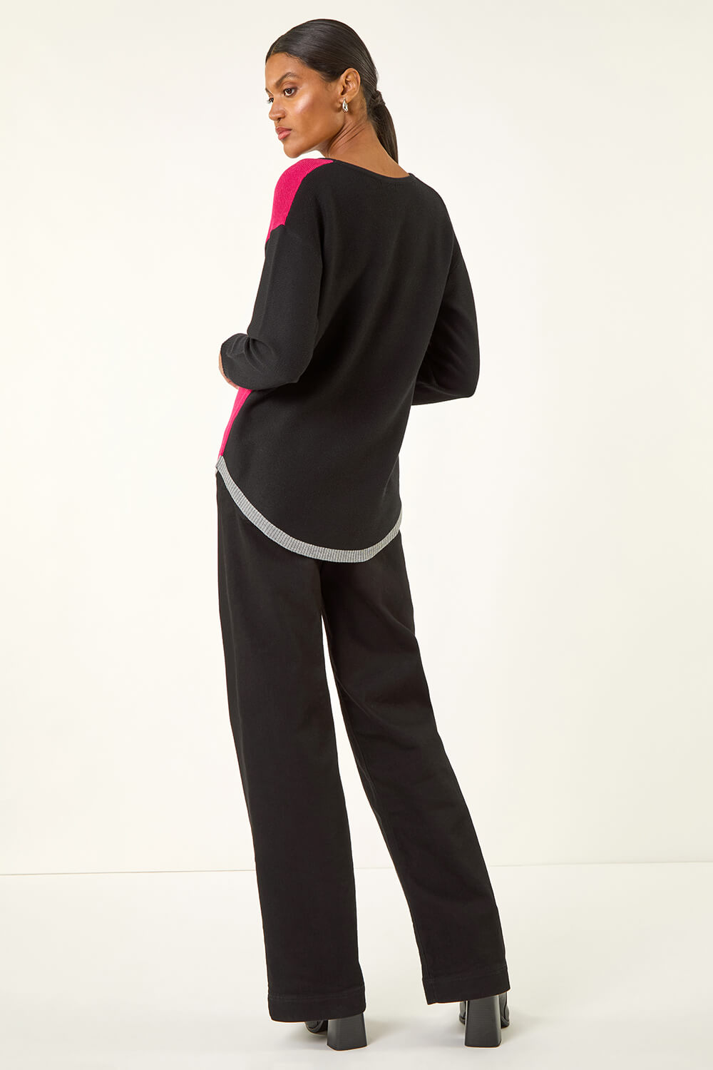 Black Ribbed Colour Block Knit Jumper, Image 4 of 5