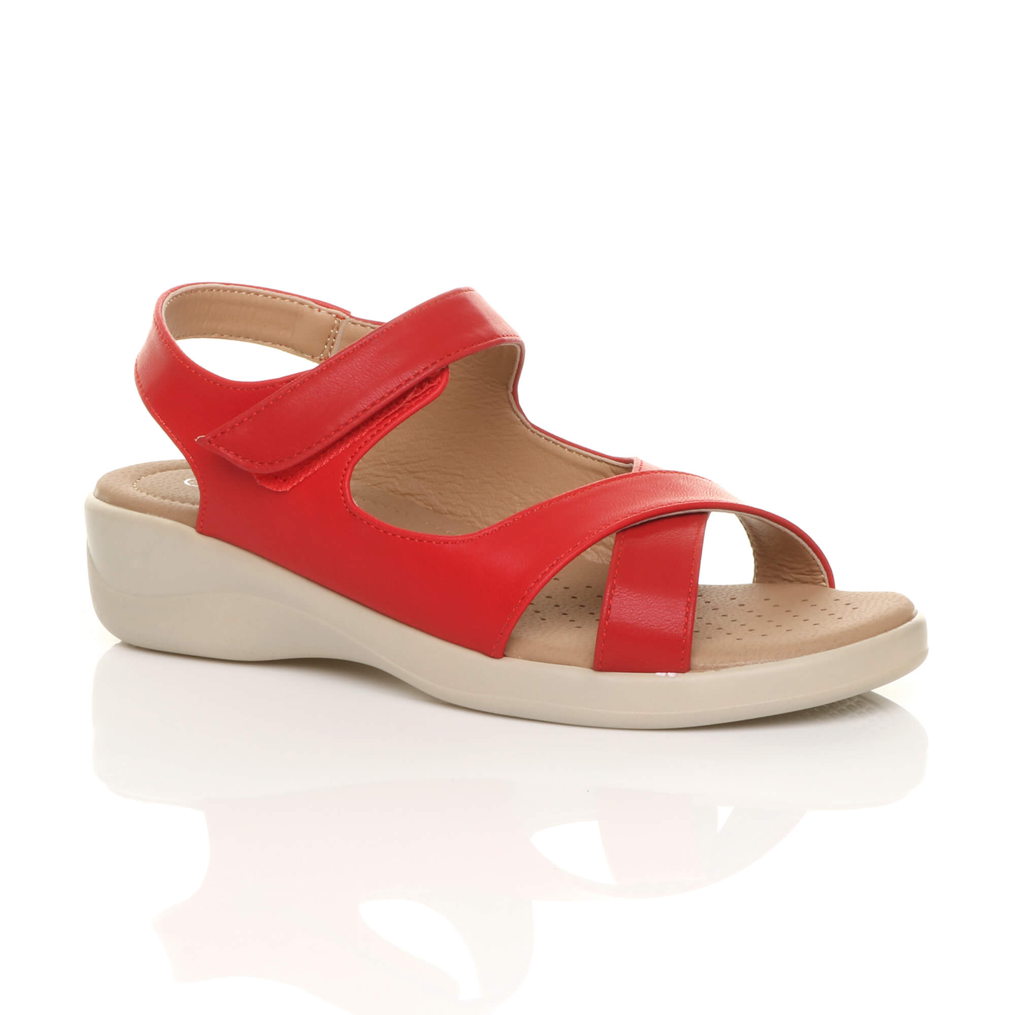 Purple Low Wedge Heel Strappy Comfort Touch Close Sandals
