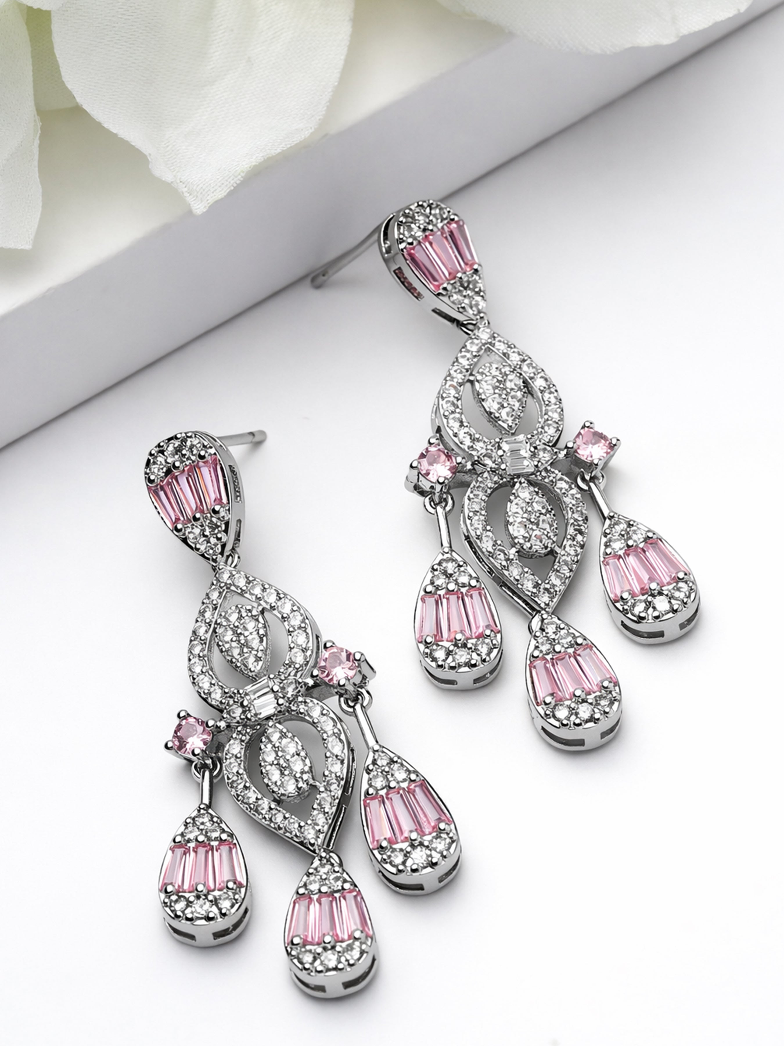 Light Pink Geometric Chandelier Statement Earrings, Image 3 of 3