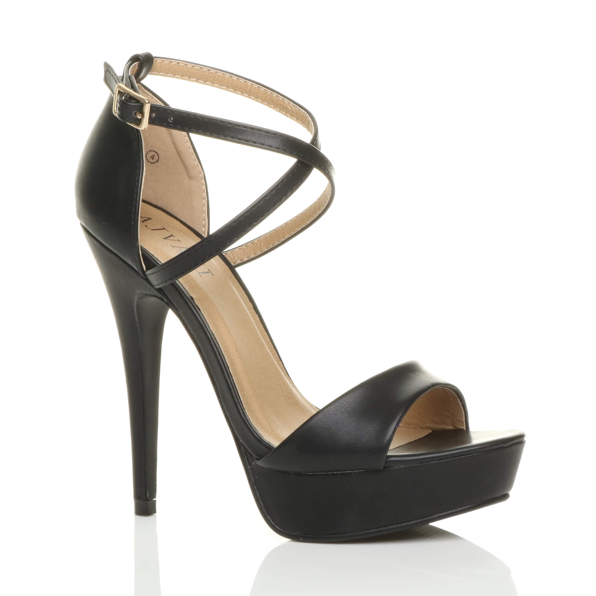 Black AJVANI Black High Heel Crossed Straps Platform Sandals, Image 1 of 6