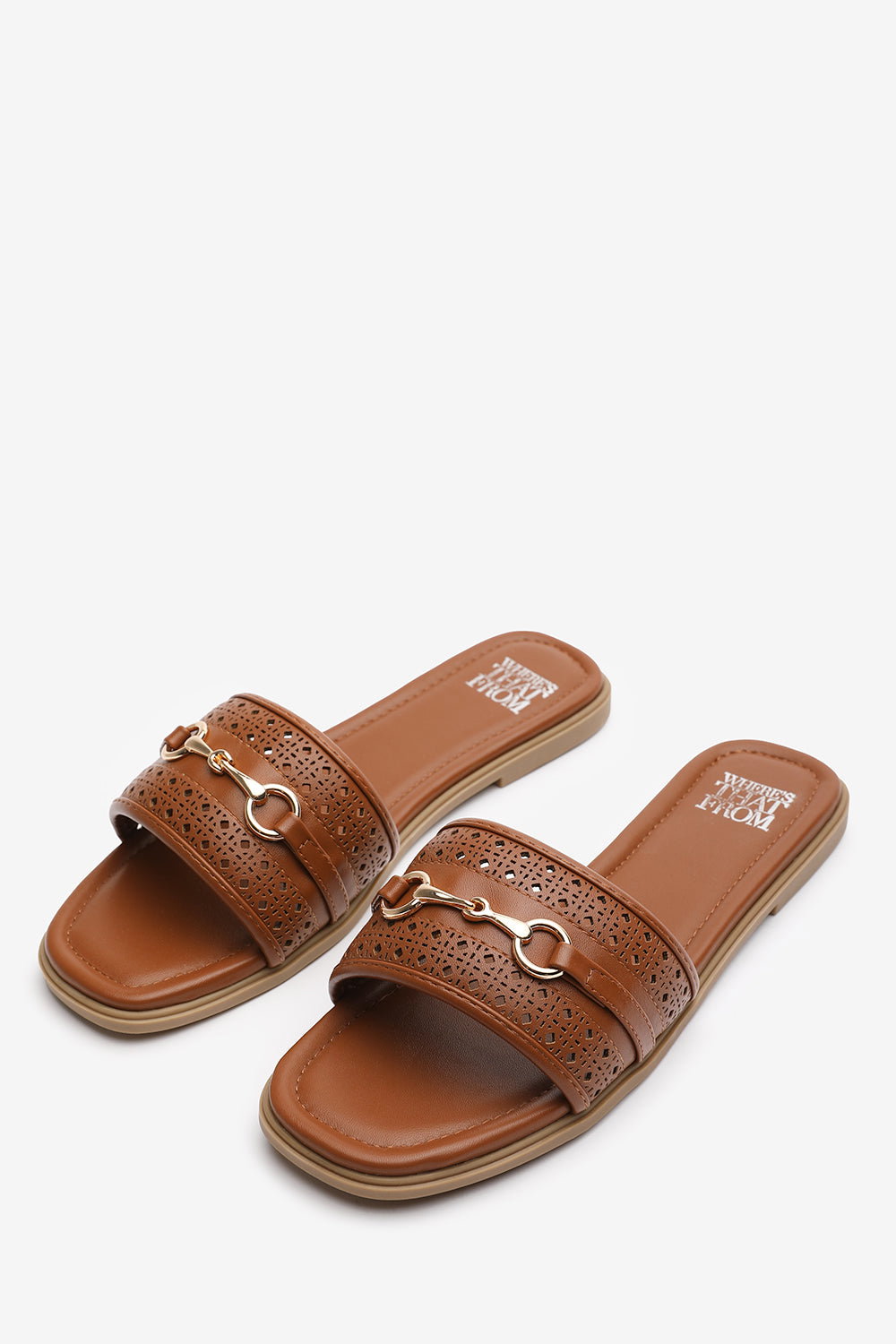 Tan 'Natalie' Sliders With Geometric Strap, Image 3 of 5