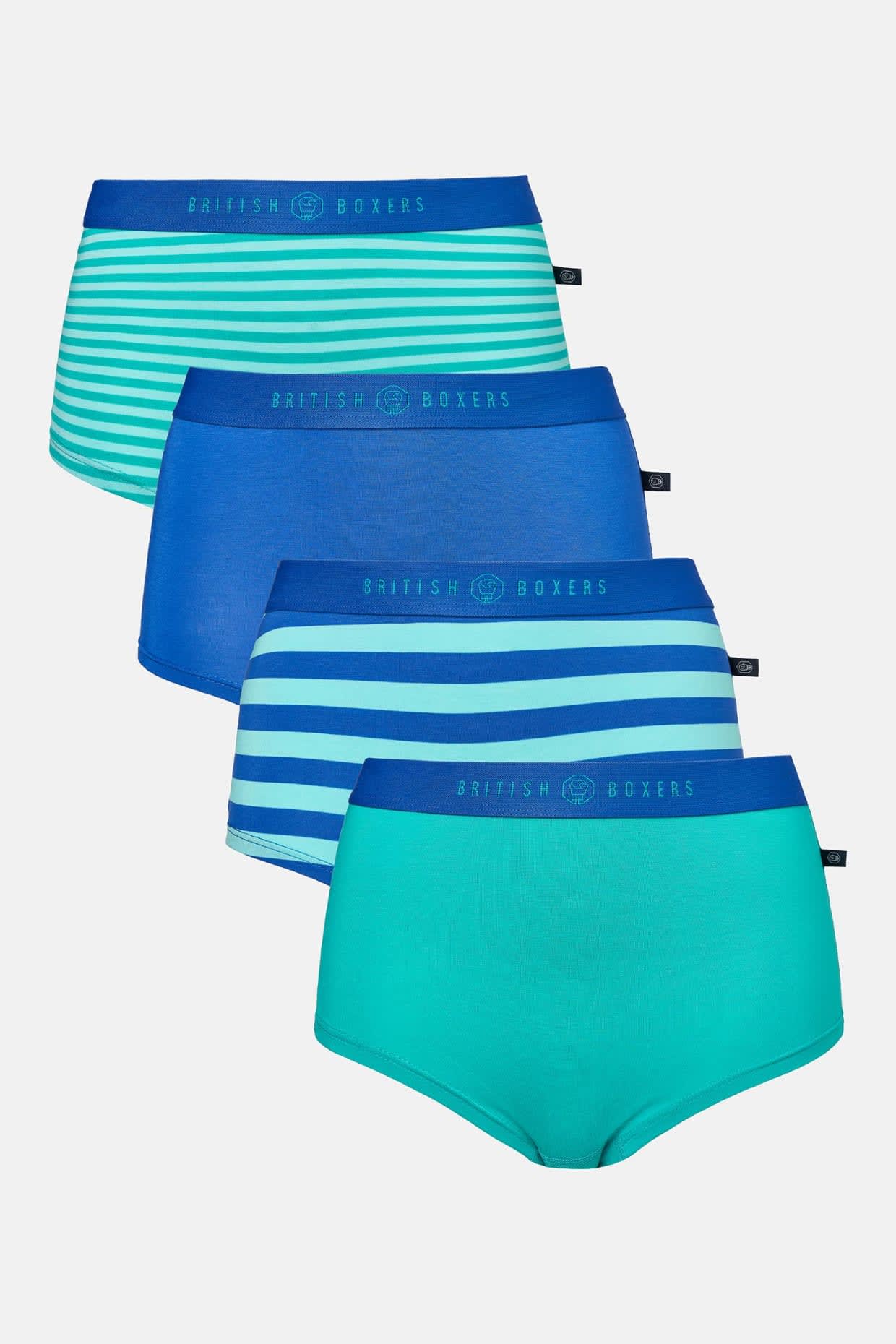 Multi Pack Of Four "Seagreen" Bamboo Hipster Boxers Briefs