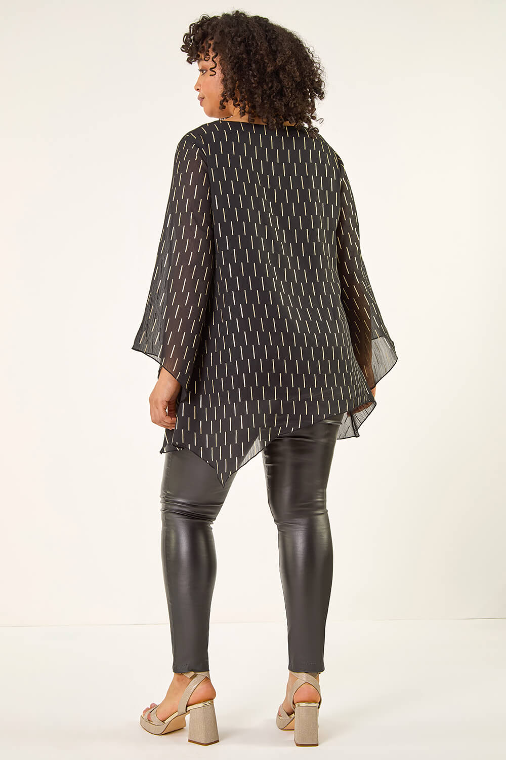 Black Curve Chiffon Overlay Foil Top , Image 4 of 5