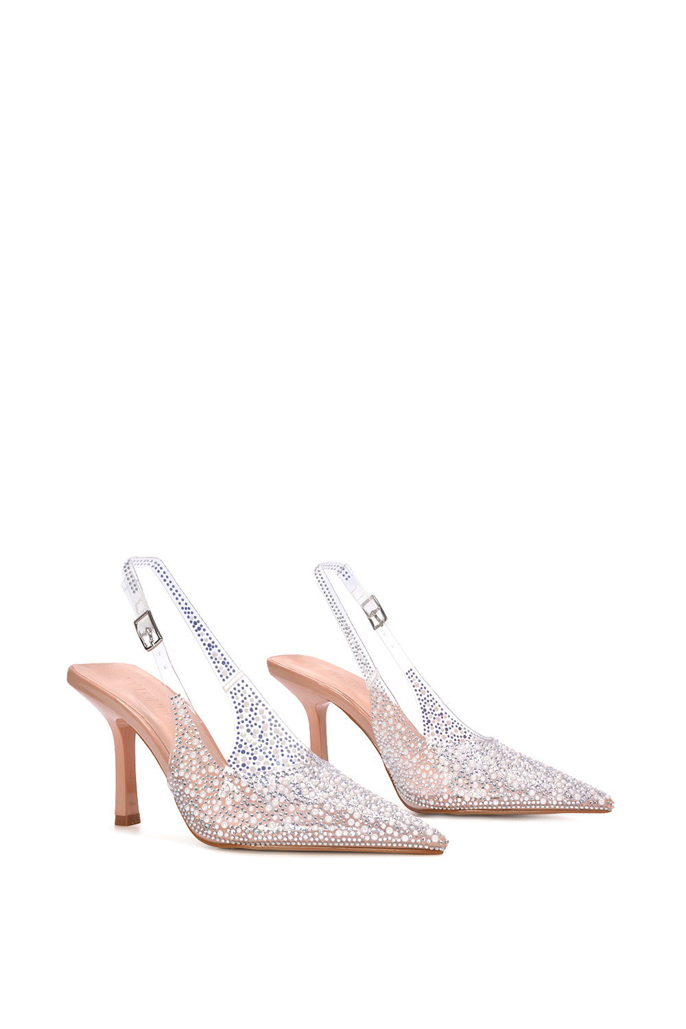 Beige XY LONDON Beige 'Pauline' Perspex Slingback High Heels With Crystal Details, Image 3 of 6
