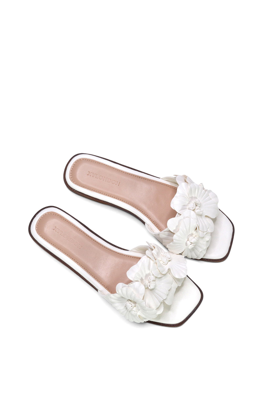 White XY LONDON White Flat Slip On Slider Sandals With Floral Detail, Image 6 of 6