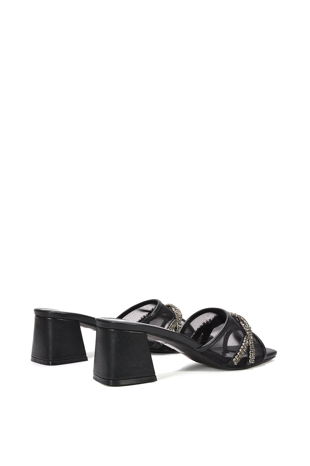 Black 'Senara' Backless Block Heel Sandals With Crystals and Mesh, Image 4 of 6