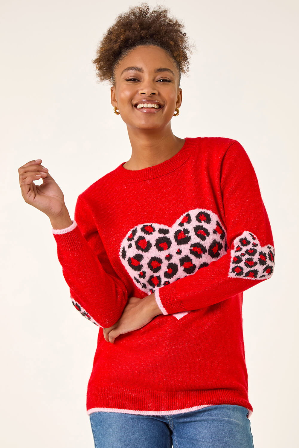 Red Animal Heart Detail Knit Jumper , Image 5 of 5