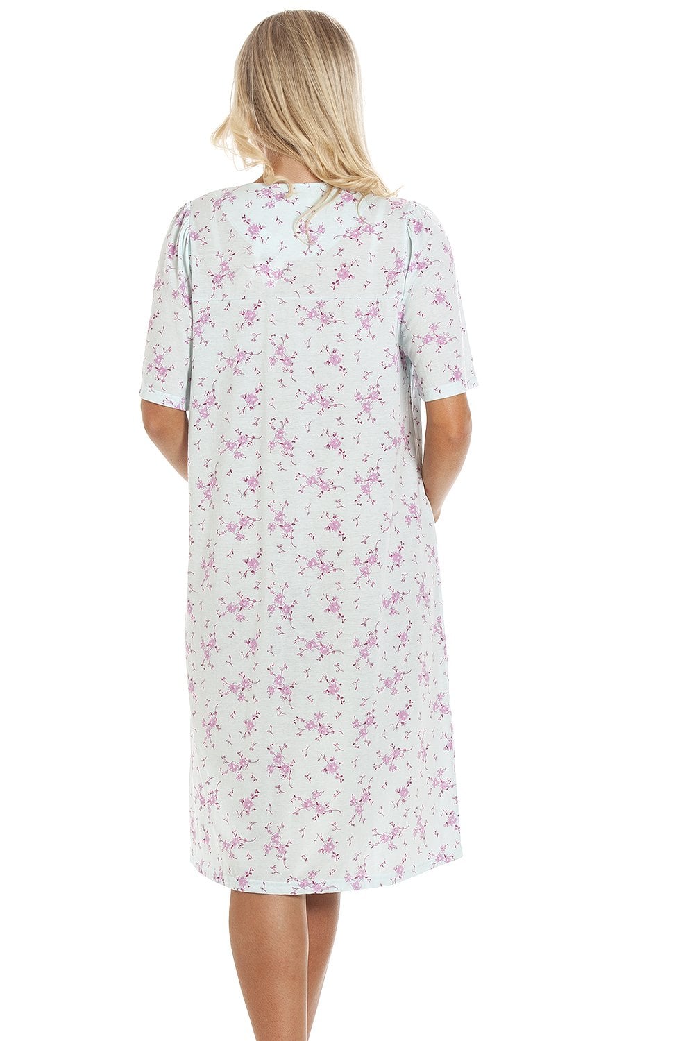 Aqua Camille Lingerie Aqua Short Sleeve Button Up Floral Nightdress, Image 3 of 6