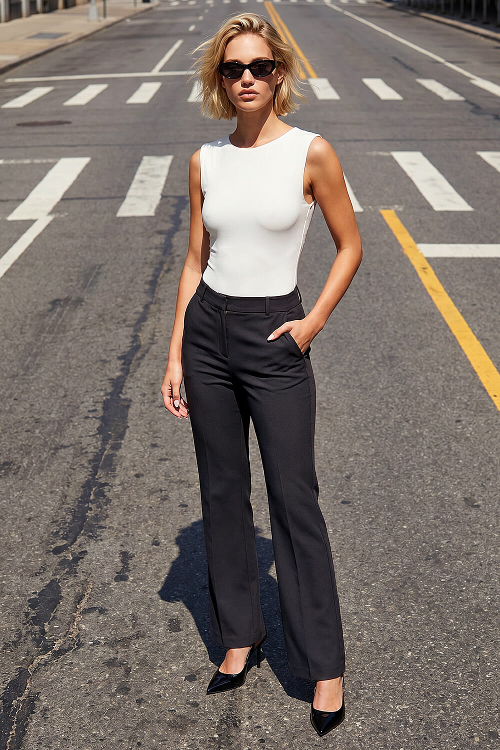 Charcoal Bootcut Leg Stretch Trousers, Image 1 of 4