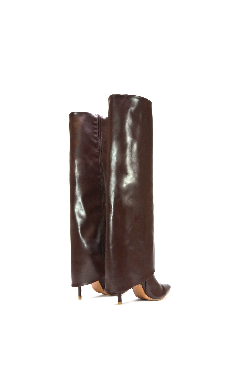 Brown XY LONDON Brown 'Shauna' Foldover Knee High Boots With Stiletto Heel, Image 5 of 6