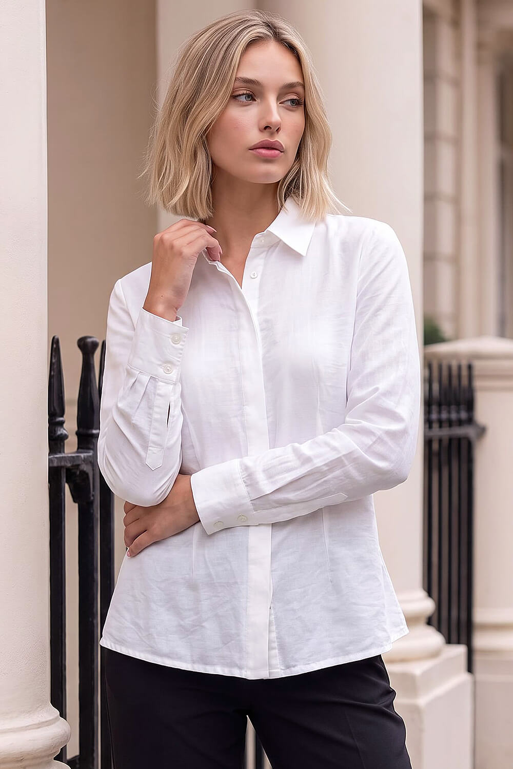 Dusk Women's Ivory Textured Seam Detail Shirt Size 8