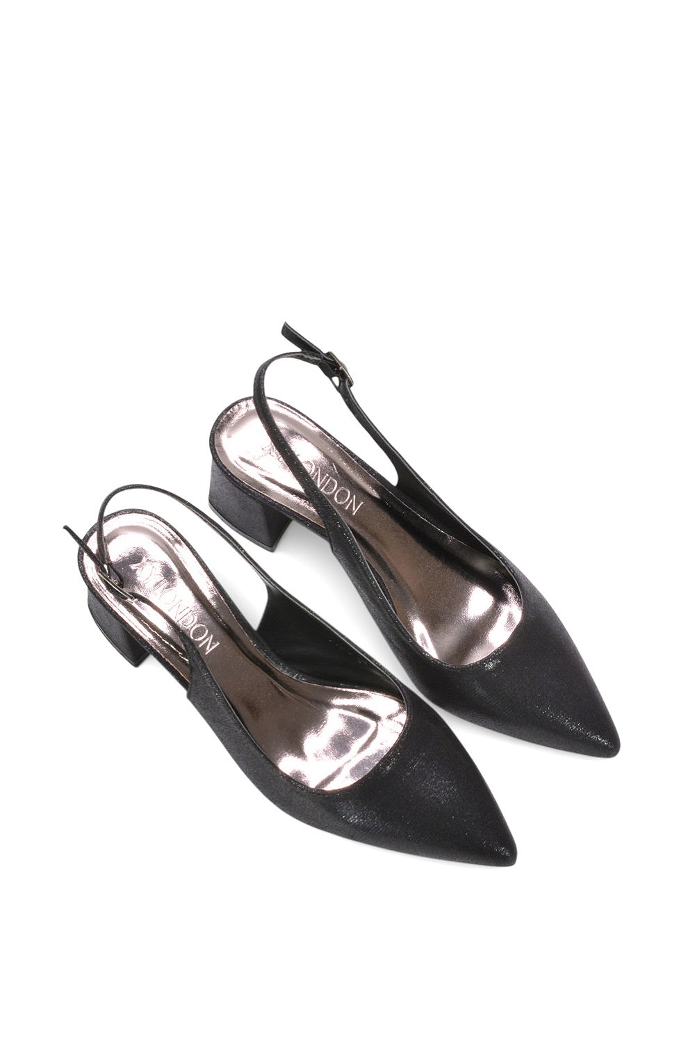Black 'Virelai' Shimmer Low Block Heels With Slingback, Image 6 of 6