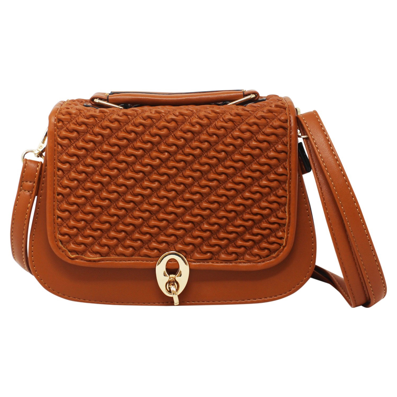 Brown Rouched Front Crossbody With Clasp Button