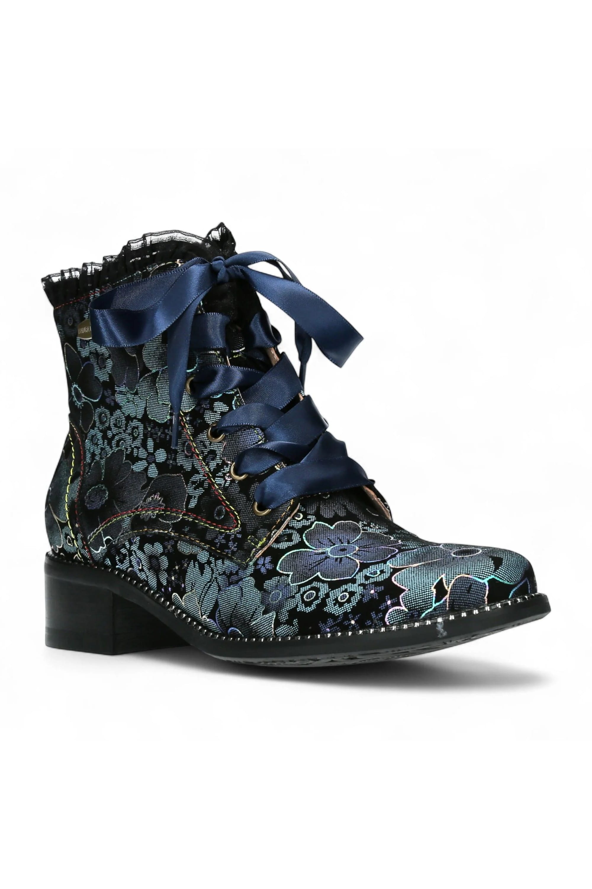 Blue Womens Gothic Ankle Heeled Boot - EMCMAO, Image 2 of 7