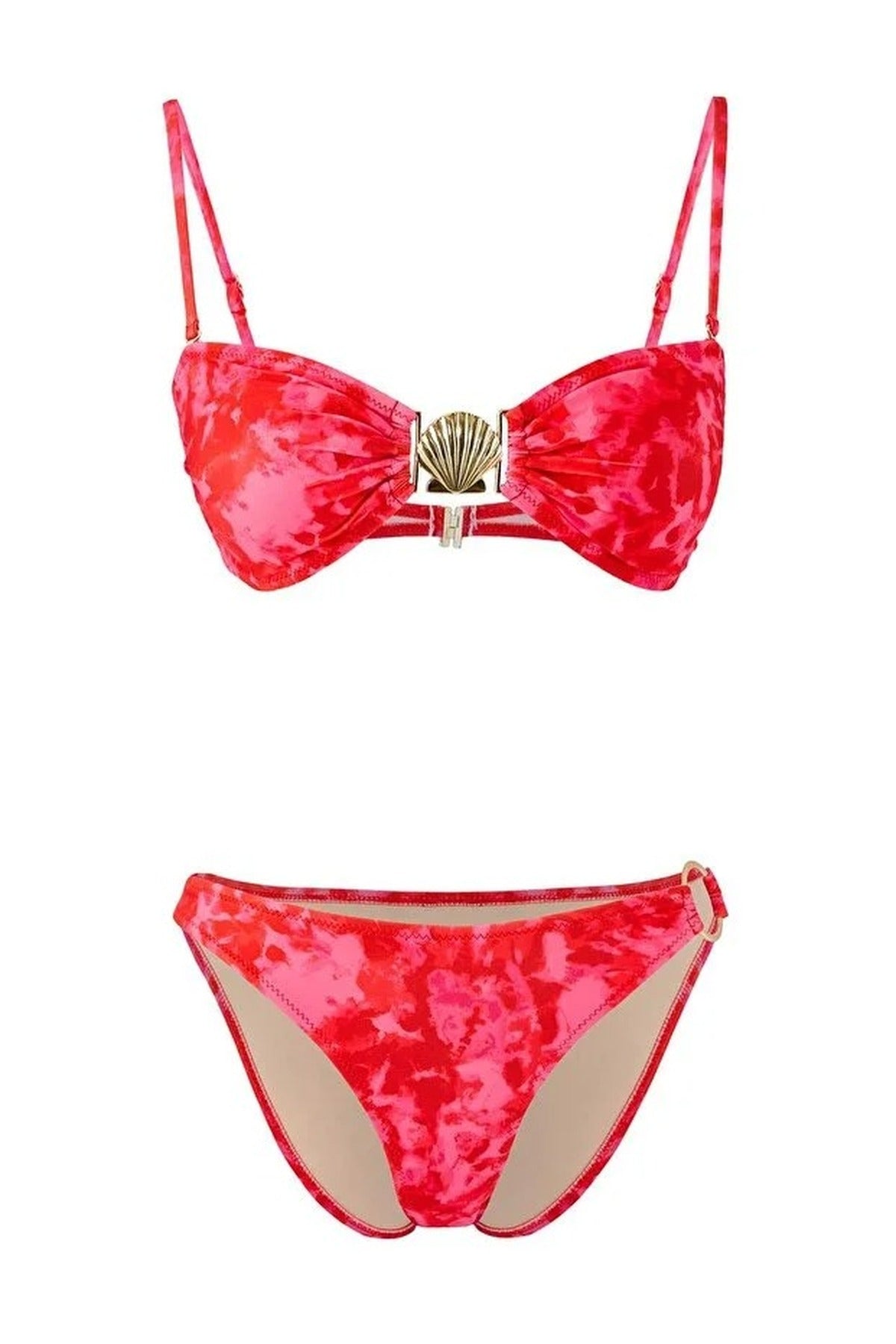 Multi WOVCOR Multi Shell Detail Bandeau Bikini Set with Adjustable Straps, Image 3 of 4