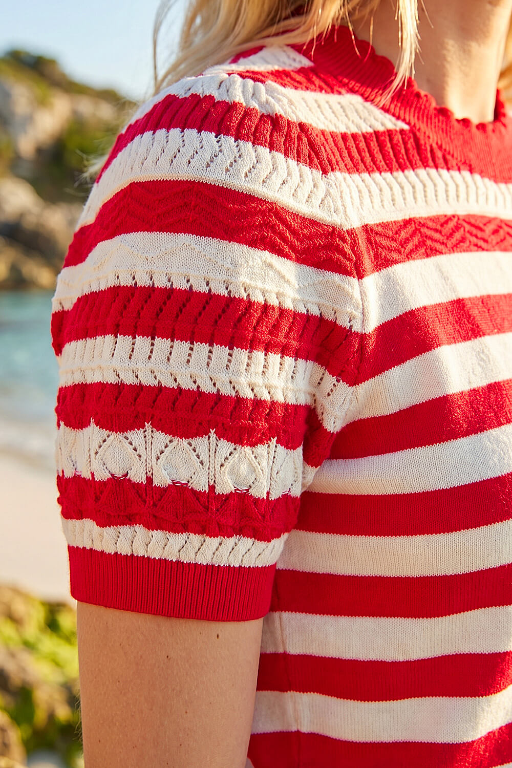 Red Stripe Pointelle Knit Top, Image 5 of 4
