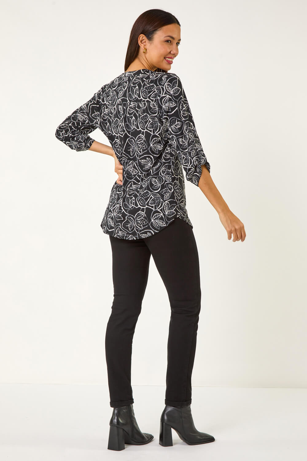 Black Linear Leaf Print Shirt, Image 4 of 5