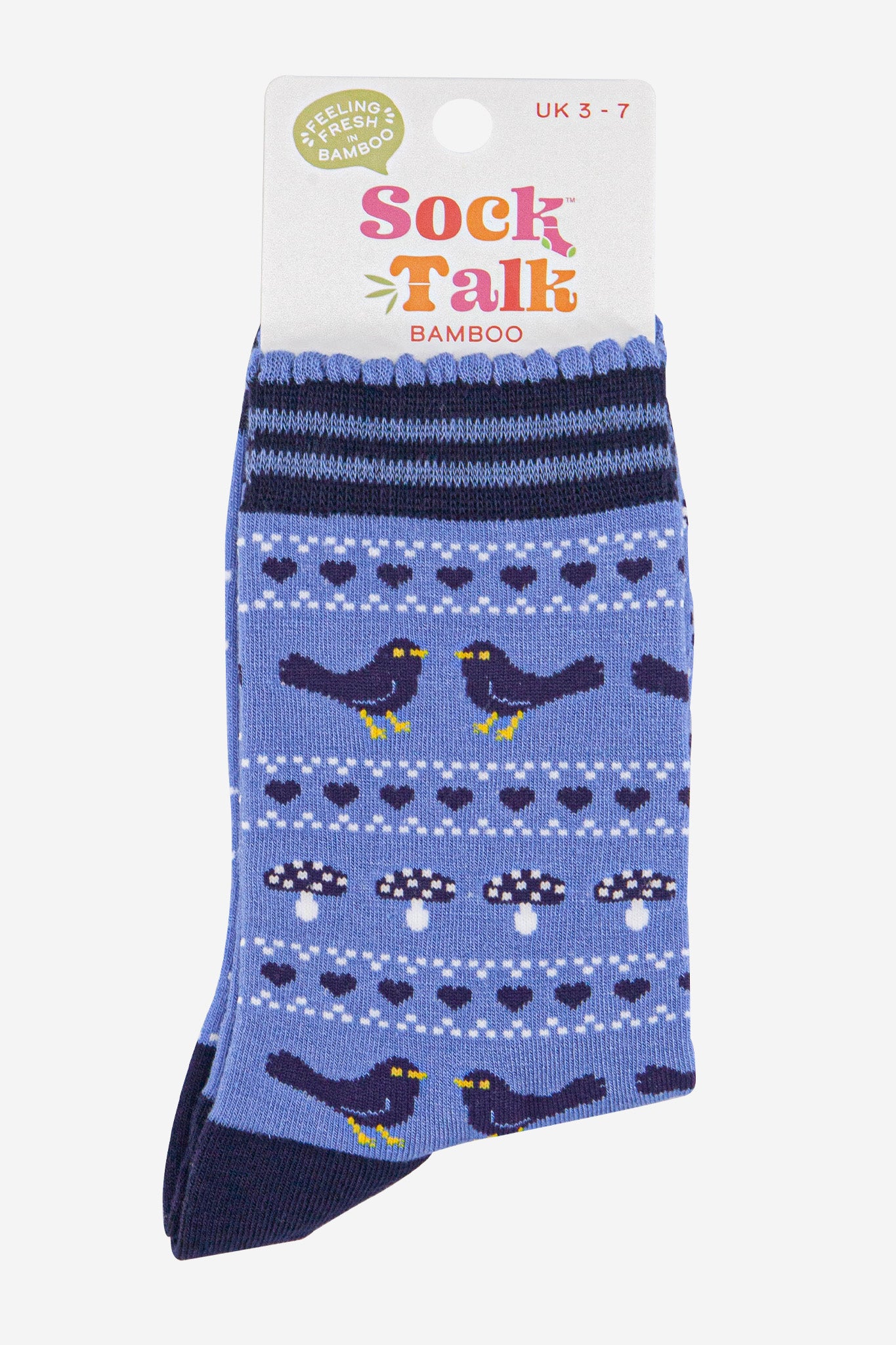 Blue Fair Isle Blackbirds Bamboo Socks - Blue, Image 4 of 4