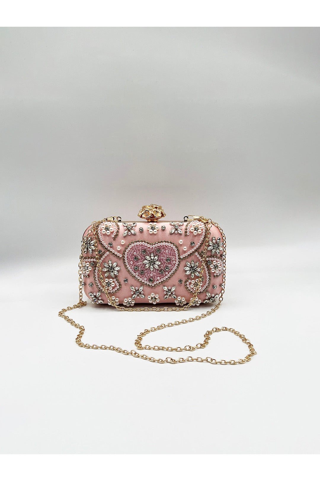 Pink Heart Beaded Clutch Bag, Image 2 of 5