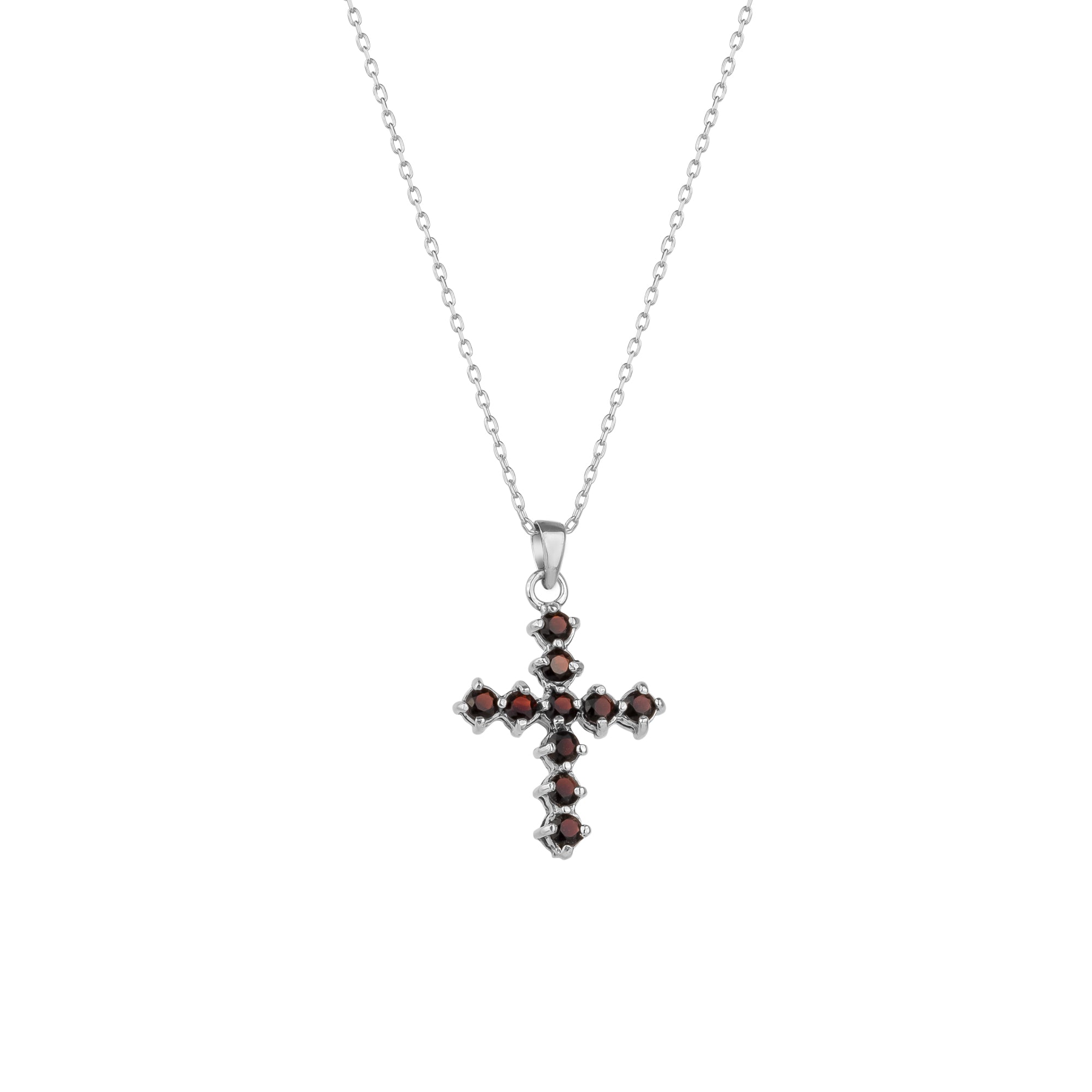 Silver Sterling Silver Burgundy Garnet Cross Pendant, Image 1 of 4