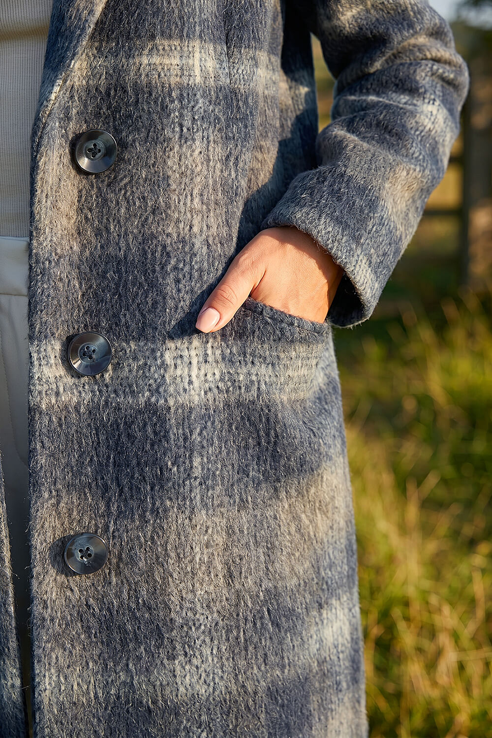 Navy Petite Check Coat, Image 6 of 5