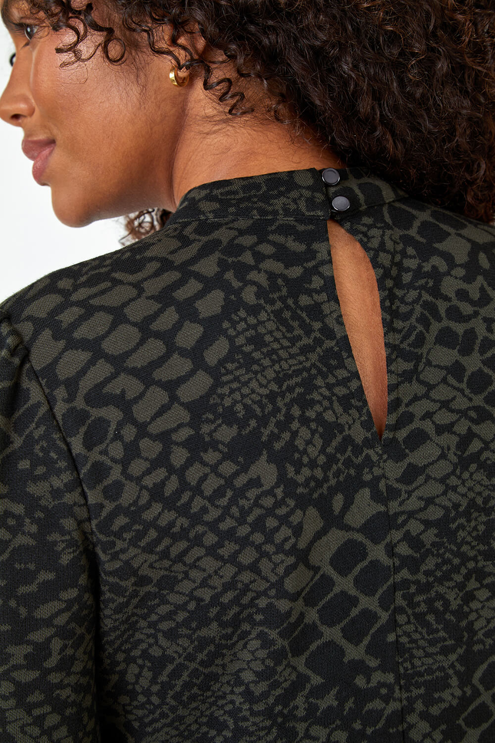 Khaki Animal Print Stretch Swing Dress, Image 6 of 5