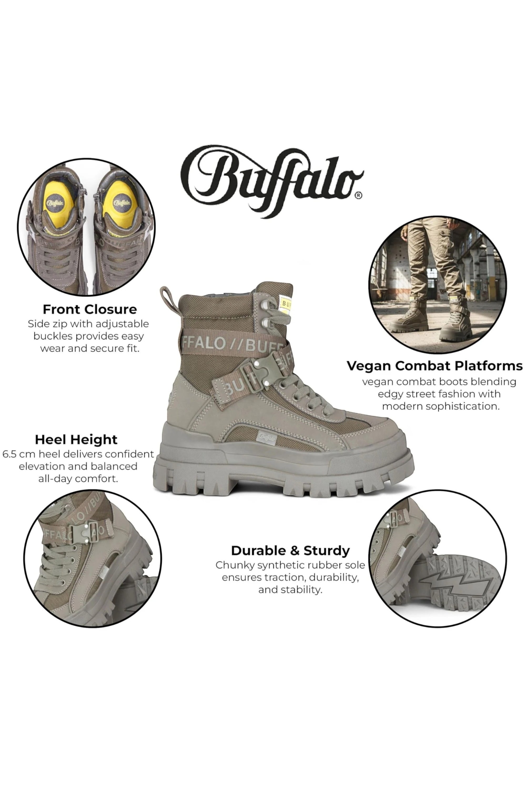Brown Womens Combat High Ankle Boots-ASPHA-COM, Image 3 of 7