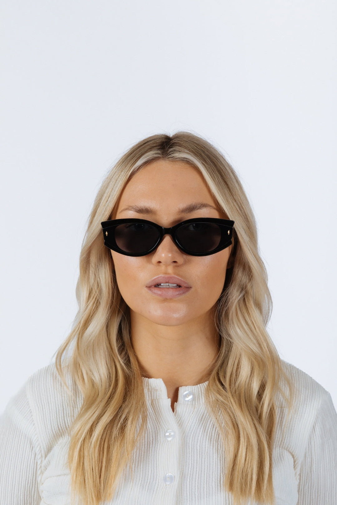 Black Oval Rectangular Vintage Sunglasses, Image 2 of 6