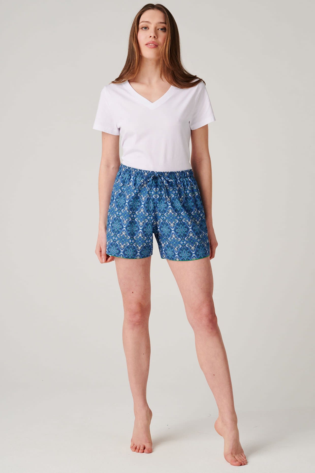 Blue "Marrakesh" Paisley Crisp Cotton Sleep Shorts