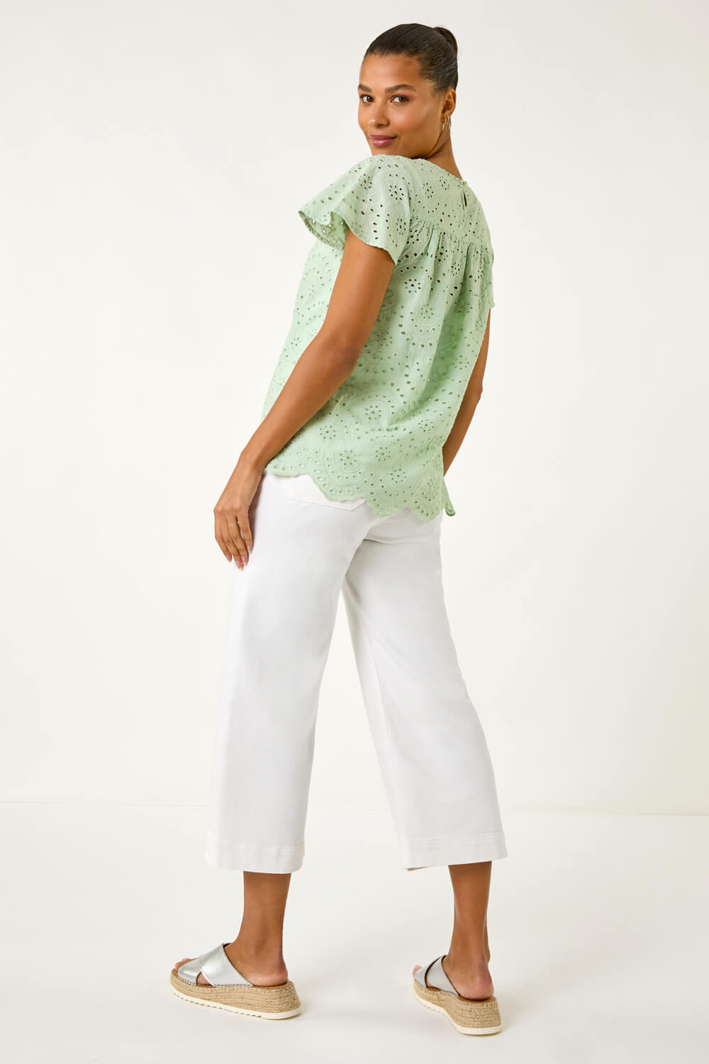 Essentials Broderie Cotton Top - Green
