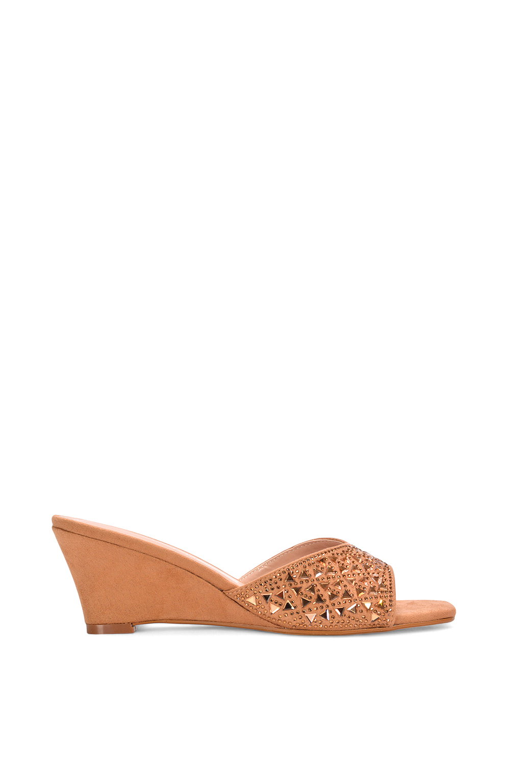 Black 'Georgia' Wedge Heel Diamante Square Peep Toe Heeled Mule Sandals