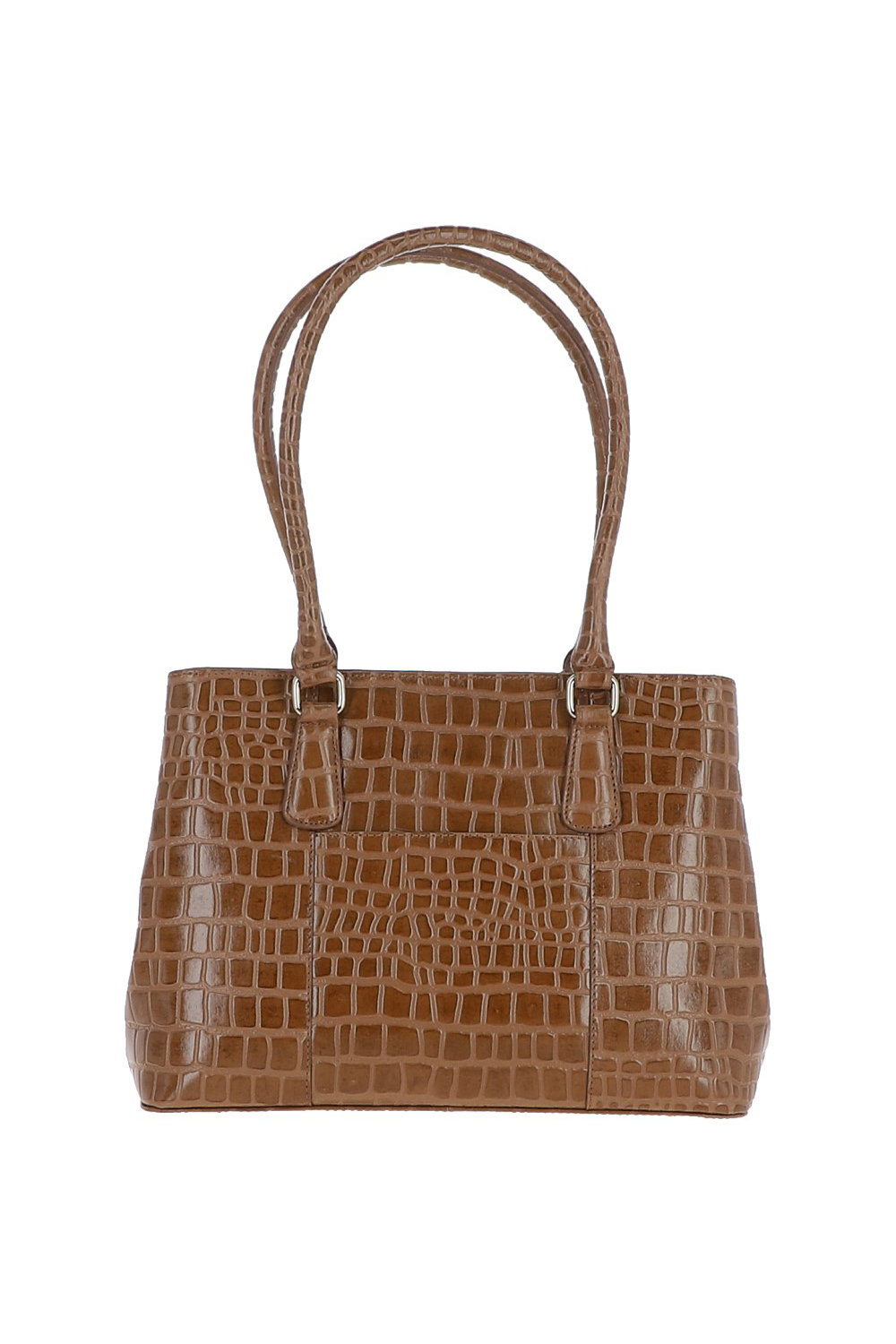 Tan Croc Print Real Leather Two Section With Mid Purse Bag, Image 3 of 3