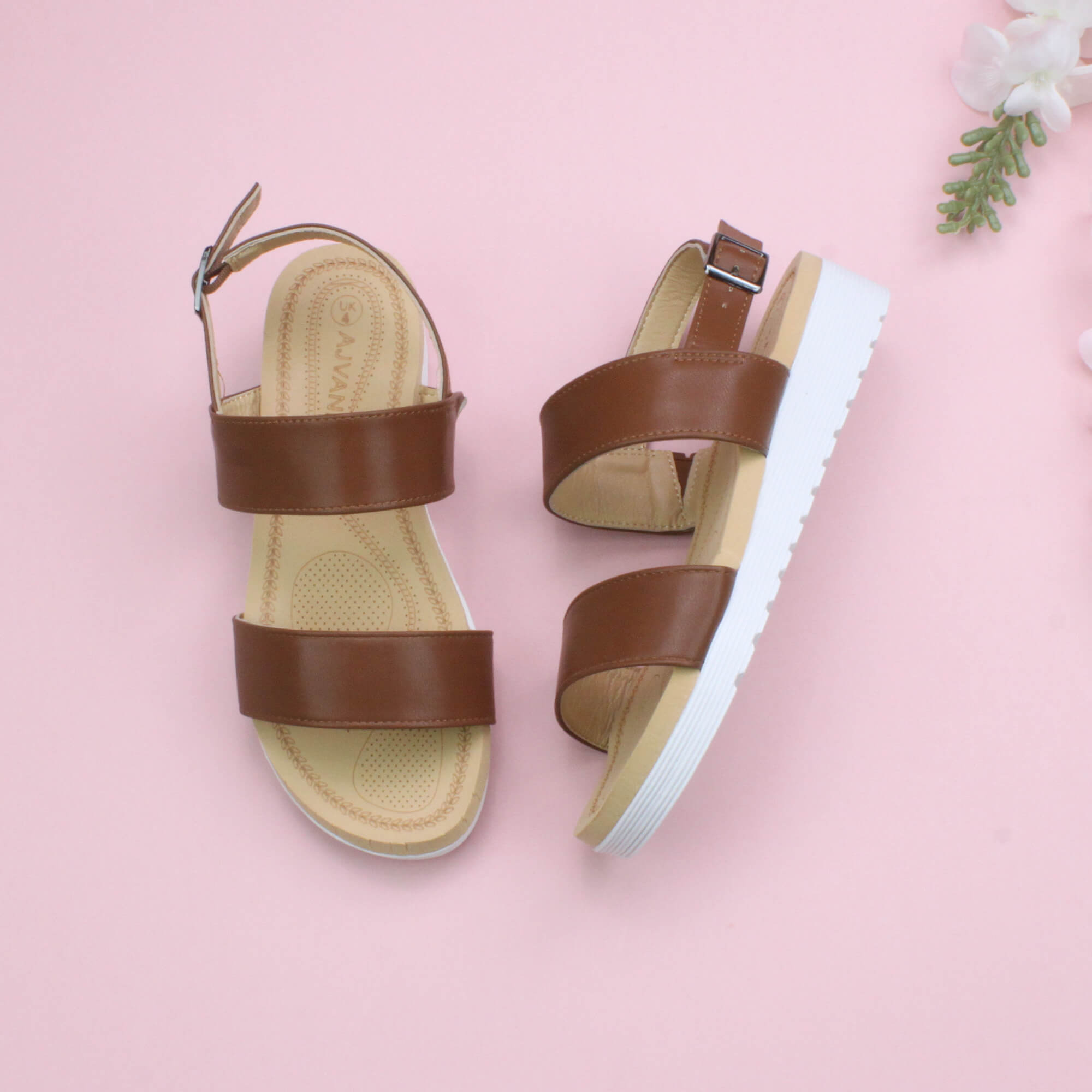 Tan AJVANI Tan Flatform Strappy Sandals, Image 4 of 6
