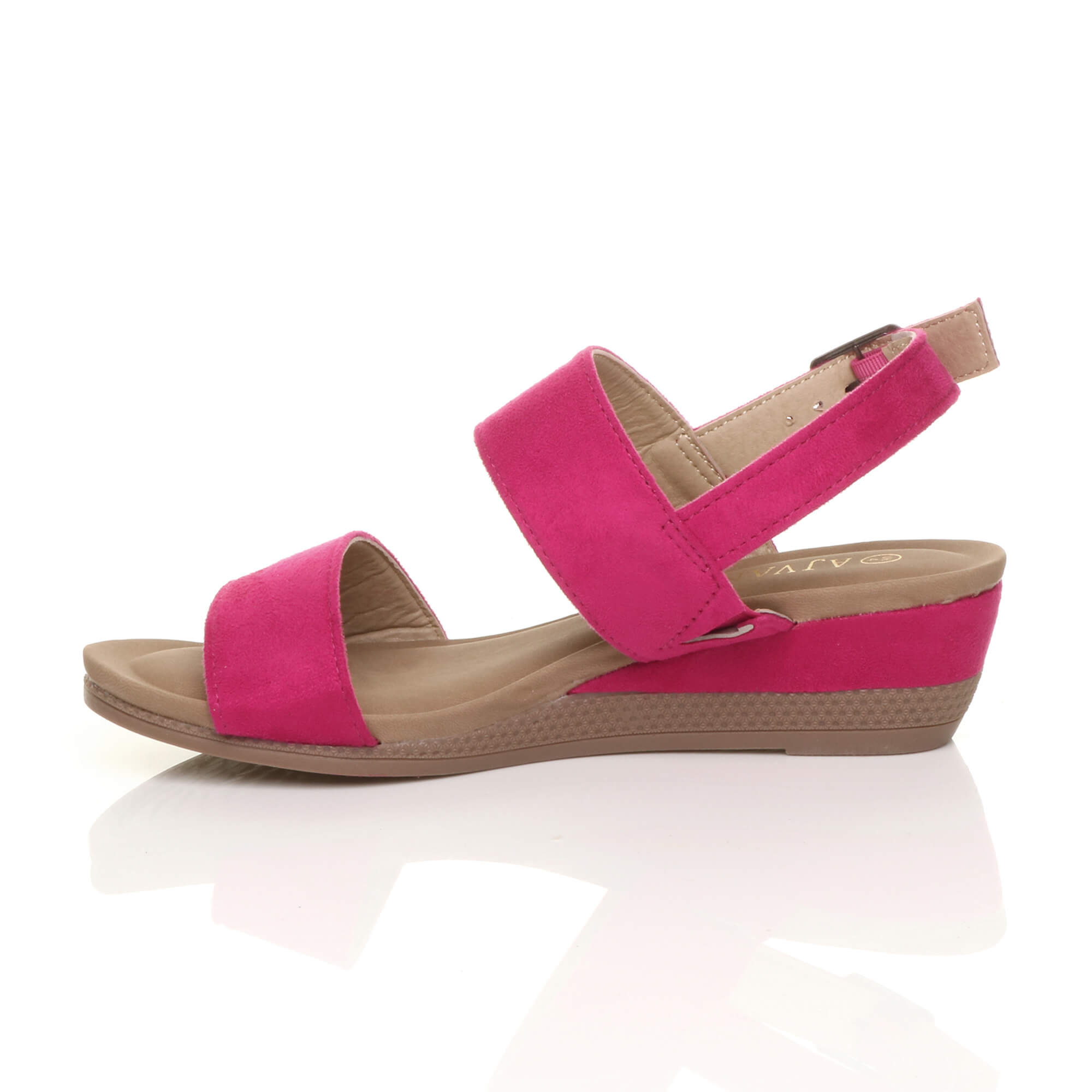 Fuchsia Low Wedge Heel Strappy Slingback Sandals, Image 3 of 6