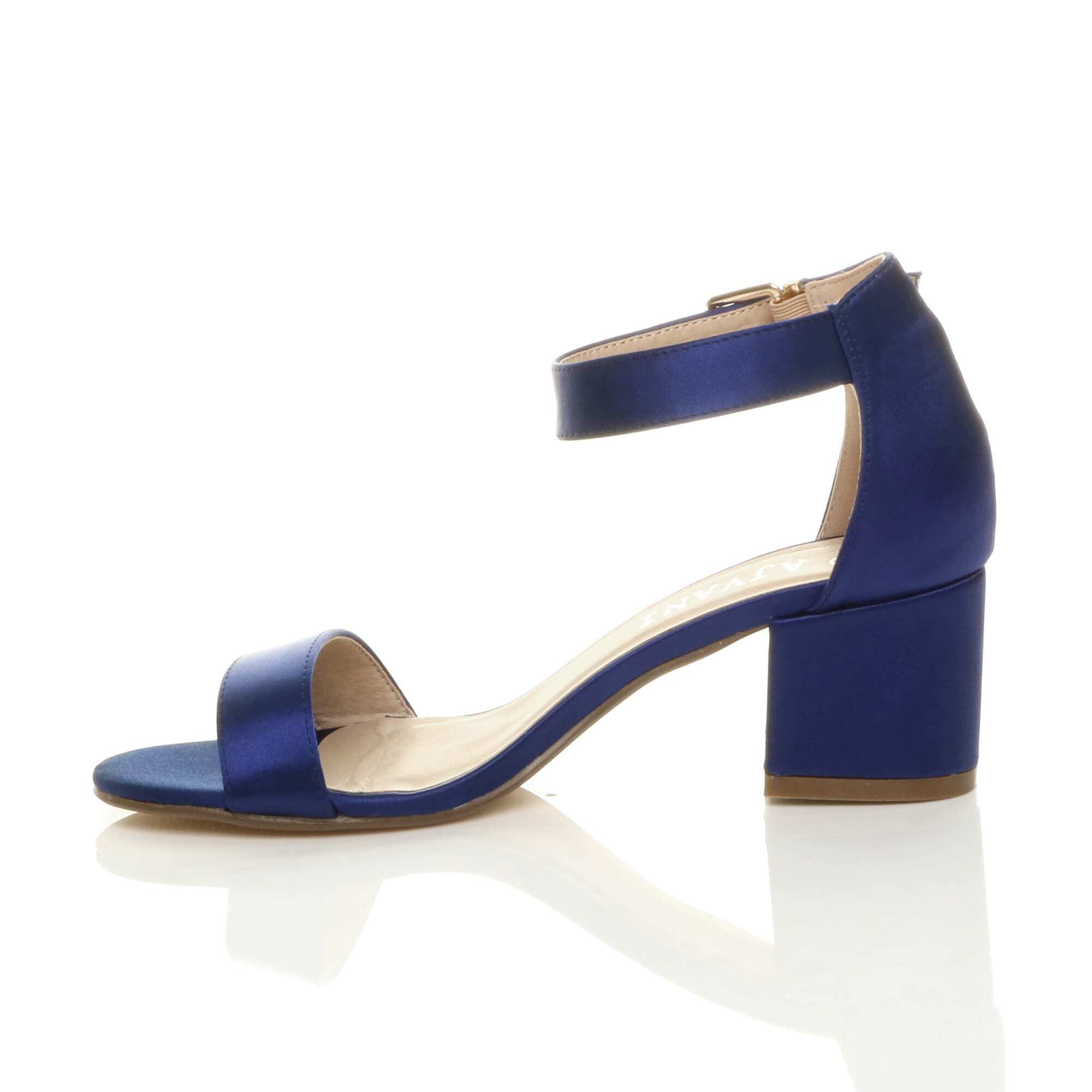 Navy Blue AJVANI Navy Blue Mid Block Heel Ankle Strap Sandals, Image 3 of 6