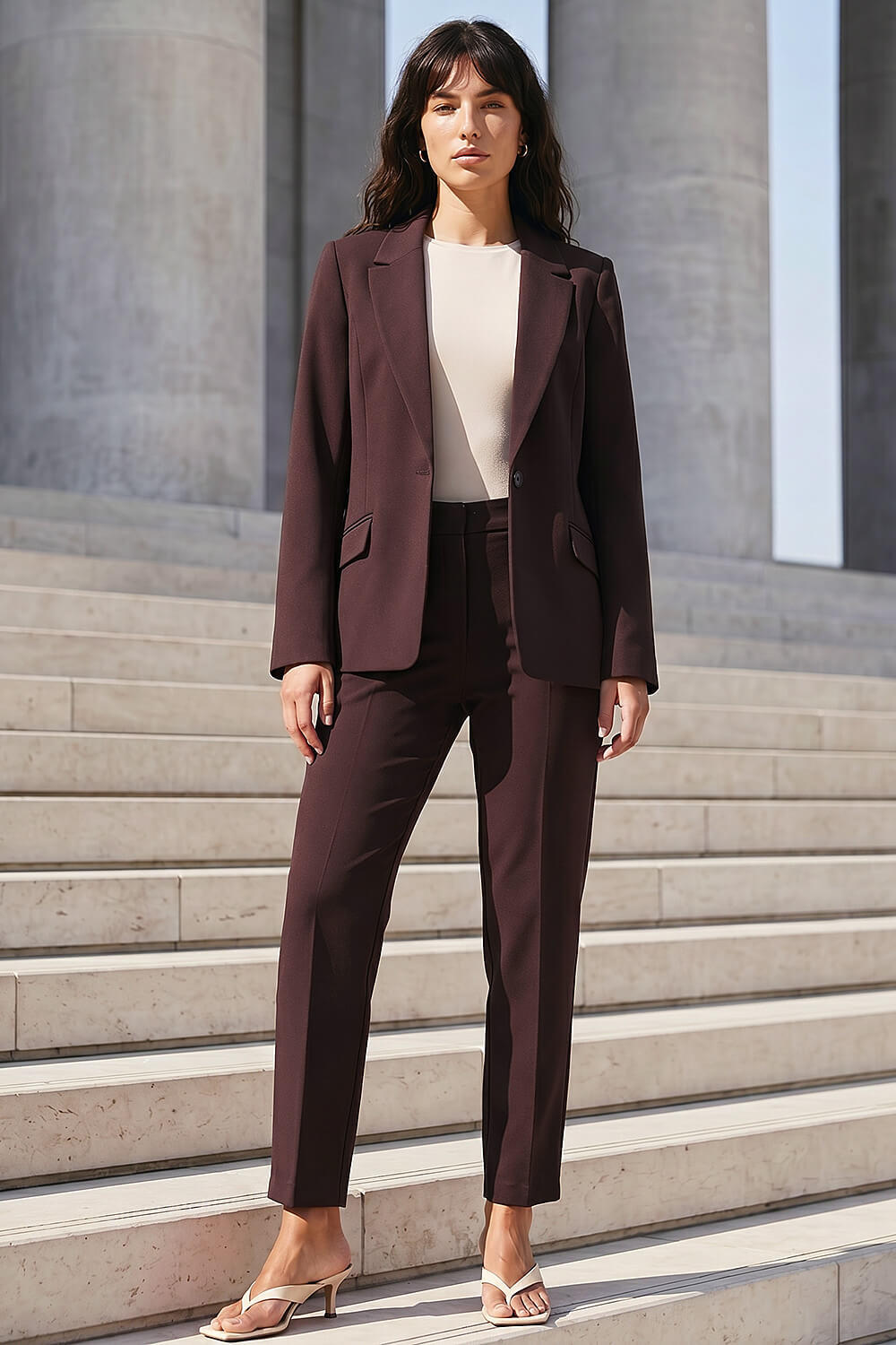 Dark Brown Straight Leg Trousers, Image 6 of 5